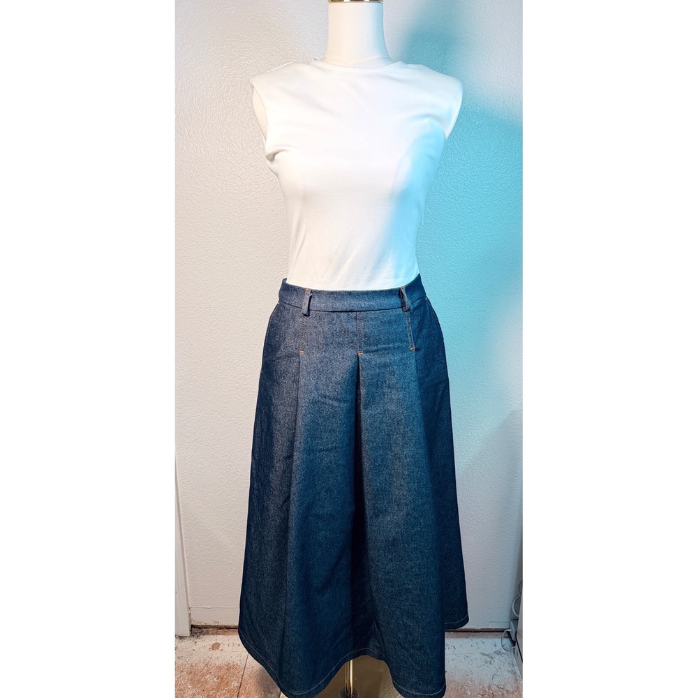 Zara White Sleeveless Denim Skirt Midi Dress Dark Wash Blue‎ XS NEW